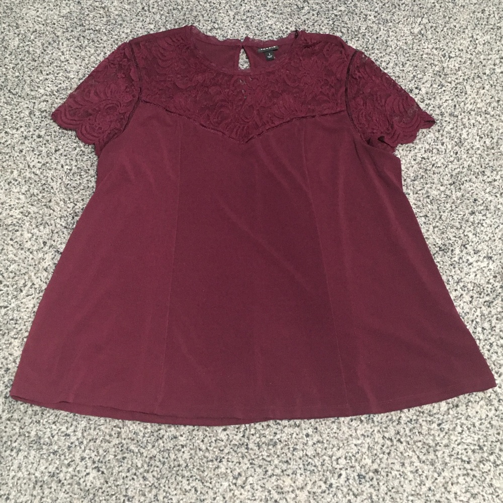 Torrid Wine Colored Lace Shouldered Blouse Top Size 1